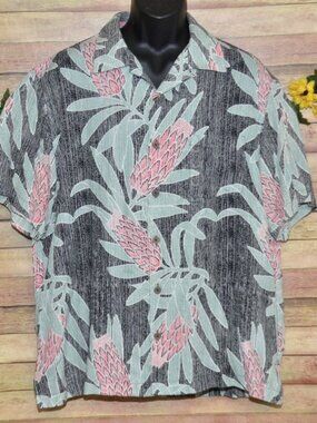 Caribbean Gray Hawaiian Camp Shirt Size XL Silk Blend Resort Beach